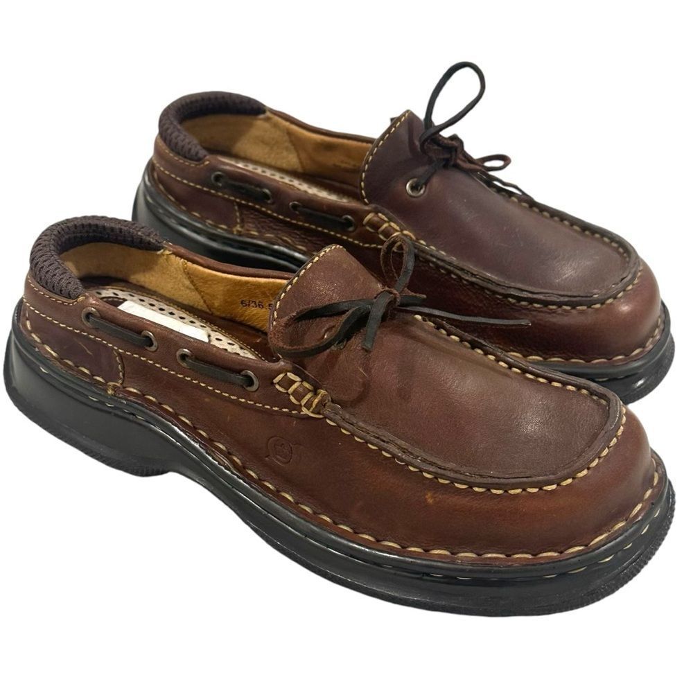 Vintage Rare Born Handcrafted Leather Lace Up Moc Toe Oxfords Women Sz 6 (New)